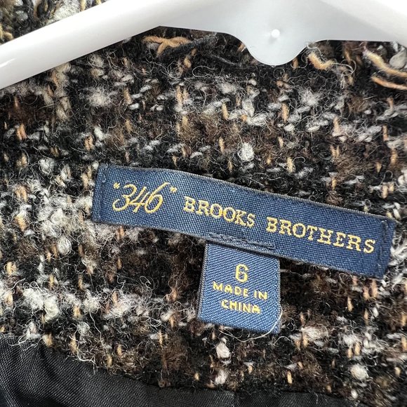 346 Brooks Brothers Boucle Tweed Blazer Jacket 6 Black Tan Ribbon Trim Snap Wool - Picture 4 of 6
